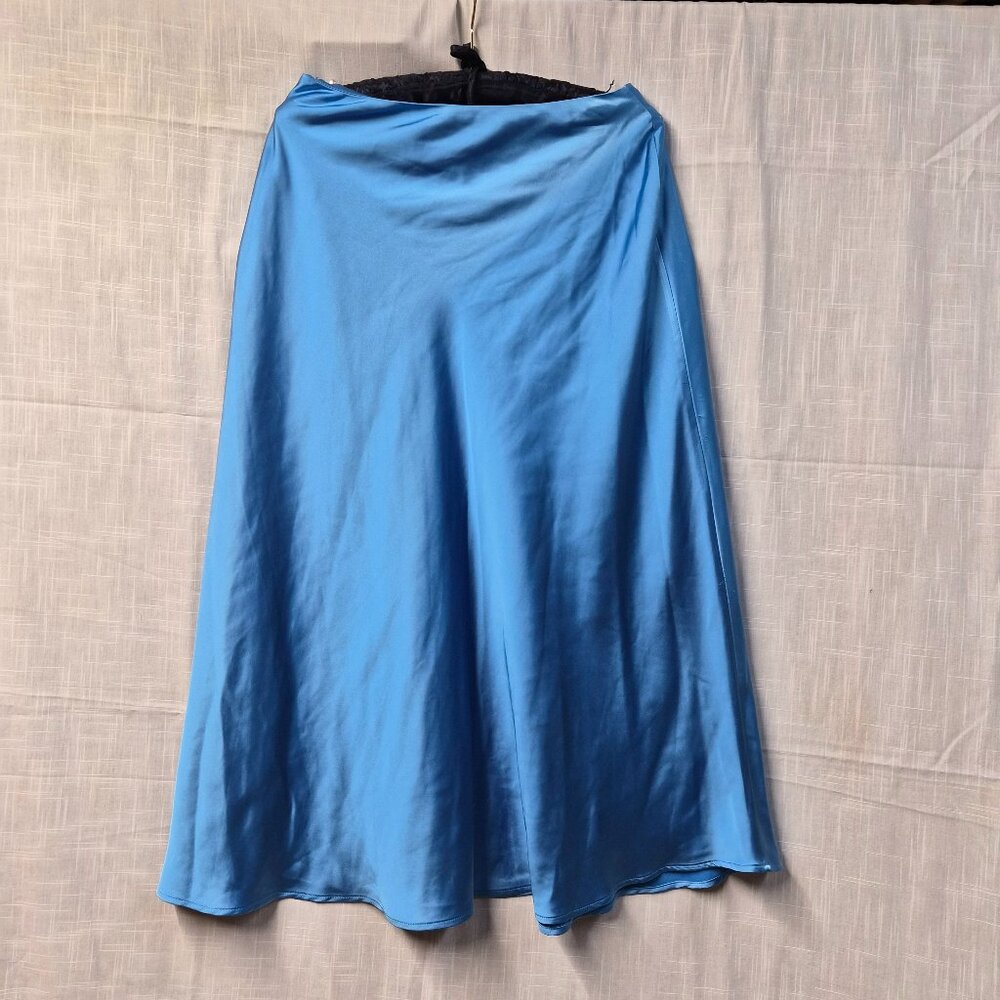 GB Cobalt Blue Satin Midi Skirt Women’s Small Shiny A‑Line Classic NWT